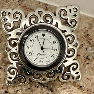 “Brighton” Geneva Desk & Travel Clock- Silver Plated: 2 3/4”x2 1/2”